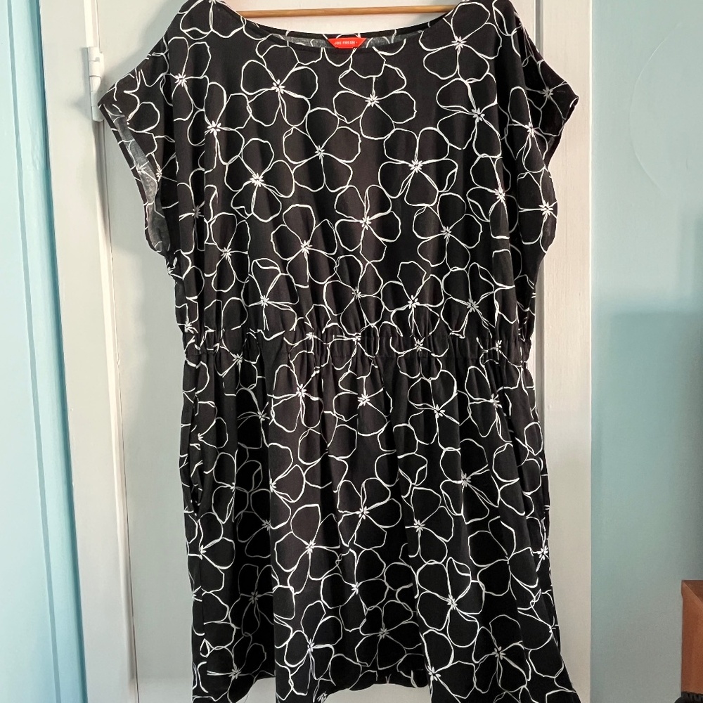 Joe Fresh Linen Blend Dress, Black with White Floral Print, 2X
